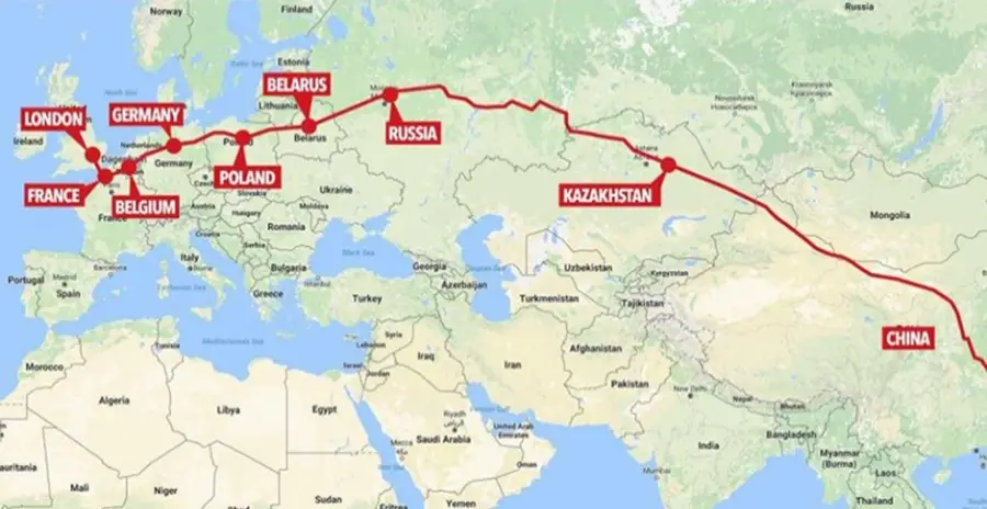 Rail freight routes between China and Europe